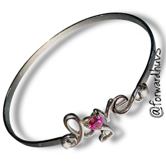 Love Tension Sterling Silver “Love” – 925 LA – Synthetic Ruby Heart – 6¾” Bracel - Picture 3 of 9